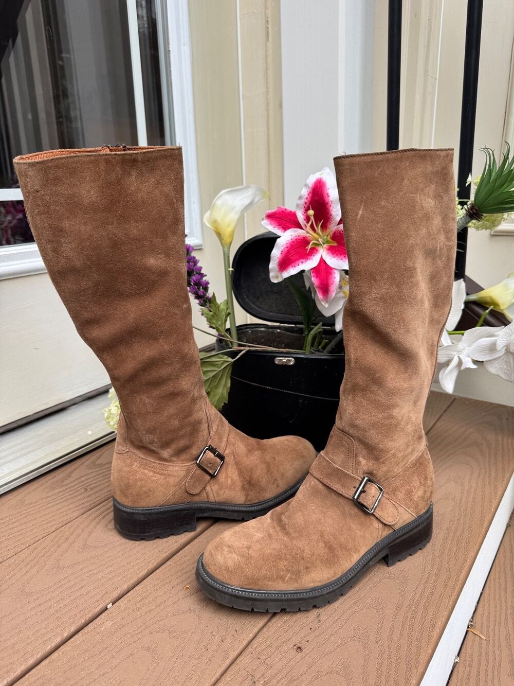 J. Crew Women's camel bei Suede Over The Calf Boots 60891 Size 9 Made In Italy